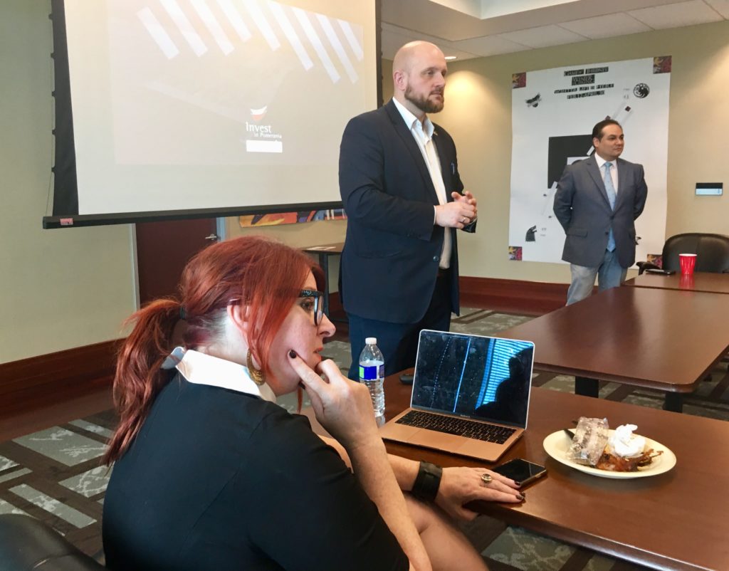 Invest in Pomerania's Marcin Grzegory presents the region's investment potential in Austin, Texas, during the meeting organised by Austin Center for Global Trade.