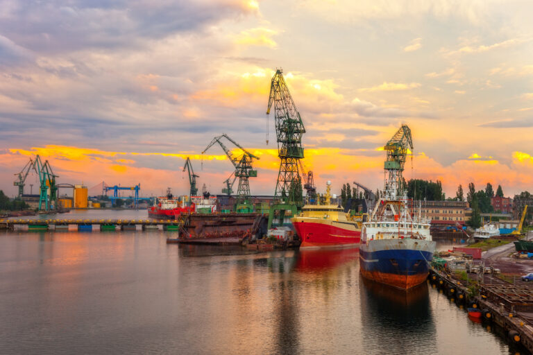 Shipyard at sunset